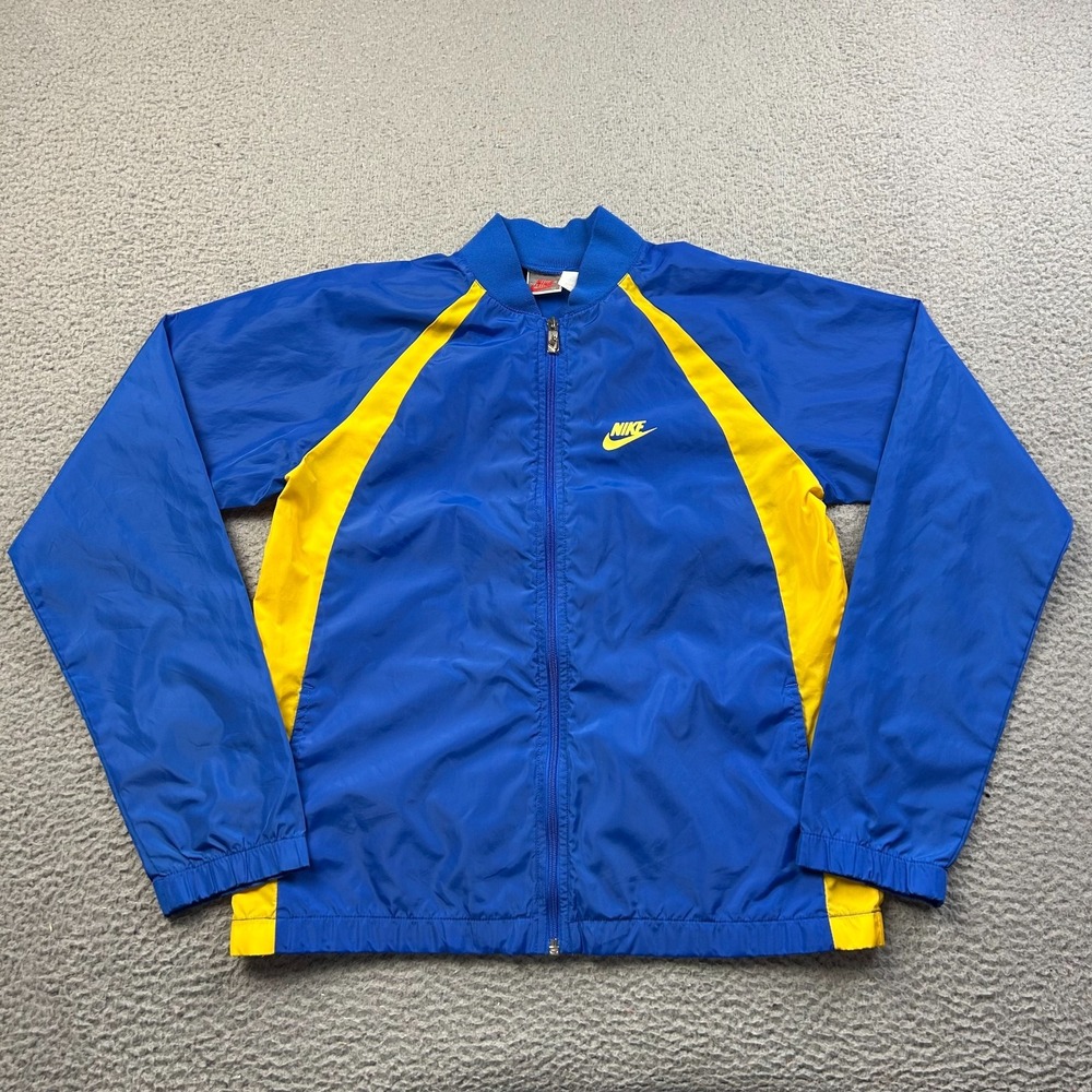 VTG Nike Boys Blue Yellow Windbreaker Full Zip Track Jacket Retro Size XL